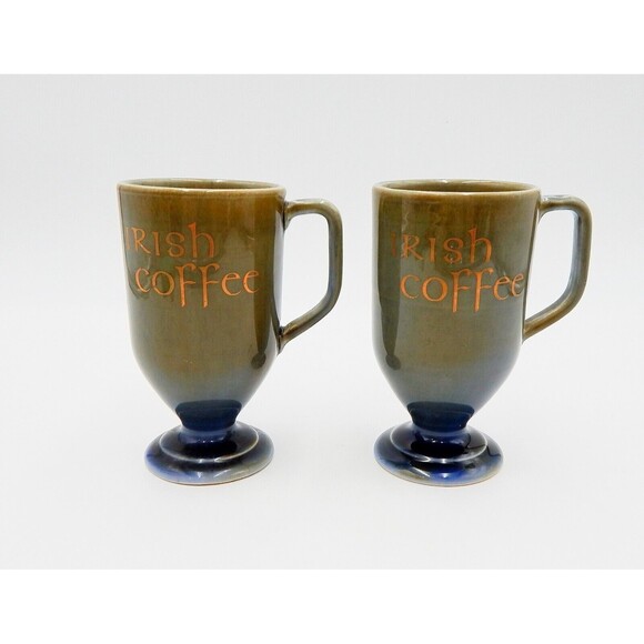 Wade Irish Porcelain Irish Coffee Pedestal Footed Mugs Ireland Green Blue 5 Inch - Picture 1 of 7